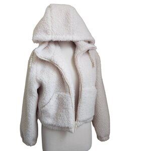 LIT Activewear Cozy Sunshine Teddy Jacket Full Zip Hooded Cropped Long‎ Sleeve M